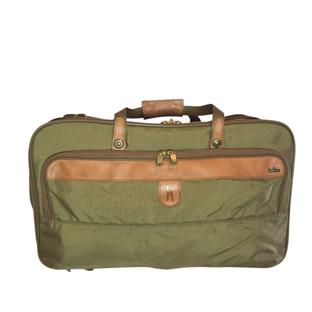 Hartmann Mens Large Expandable Messenger Bag Green Nylon & Leather Trim 22"